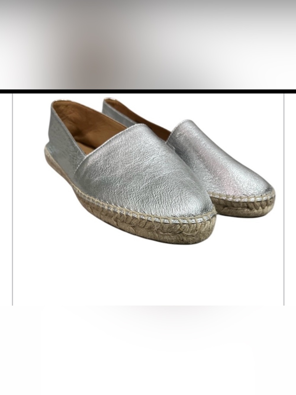 Jutelia Genuine Leather Silver Metallic Espadrille Slip-Ons Size 38